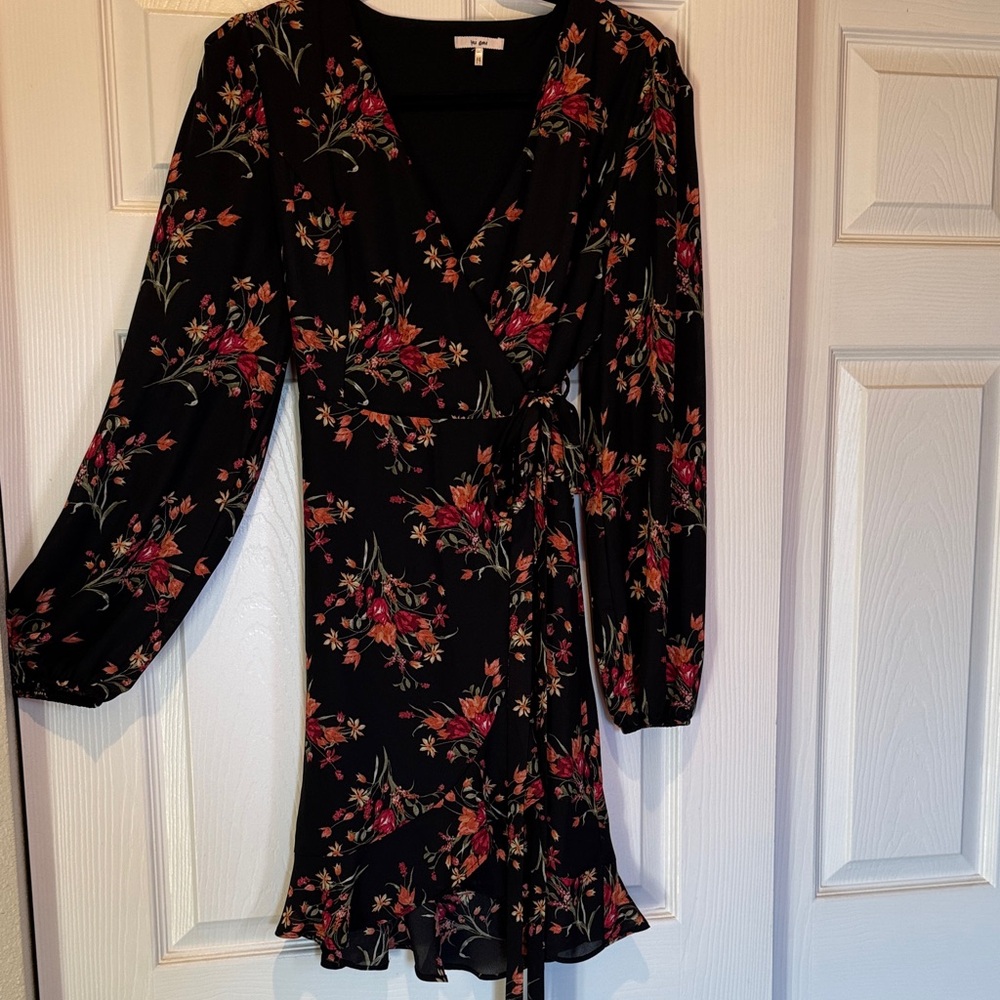 Floral Wrap Dress - Black and Red